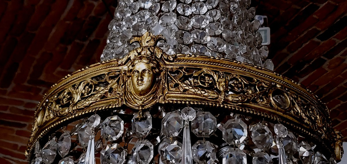 Lampadario Napoleone III in bronzo dorato e cristalli hauteur  120 cm  -photo-2