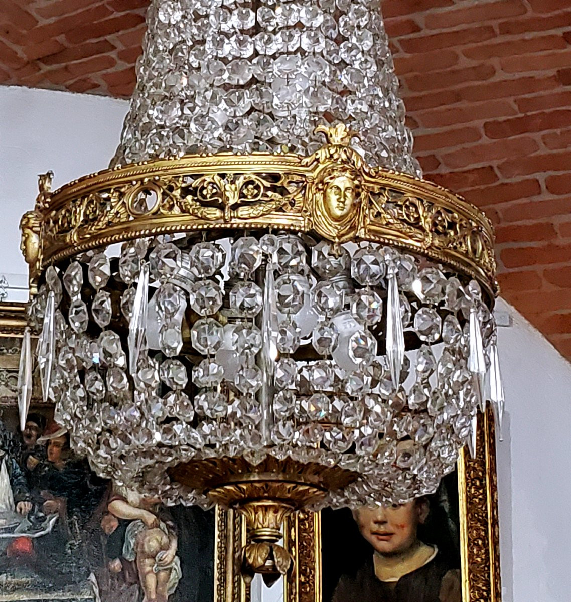 Lampadario Napoleone III in bronzo dorato e cristalli hauteur  120 cm  -photo-1
