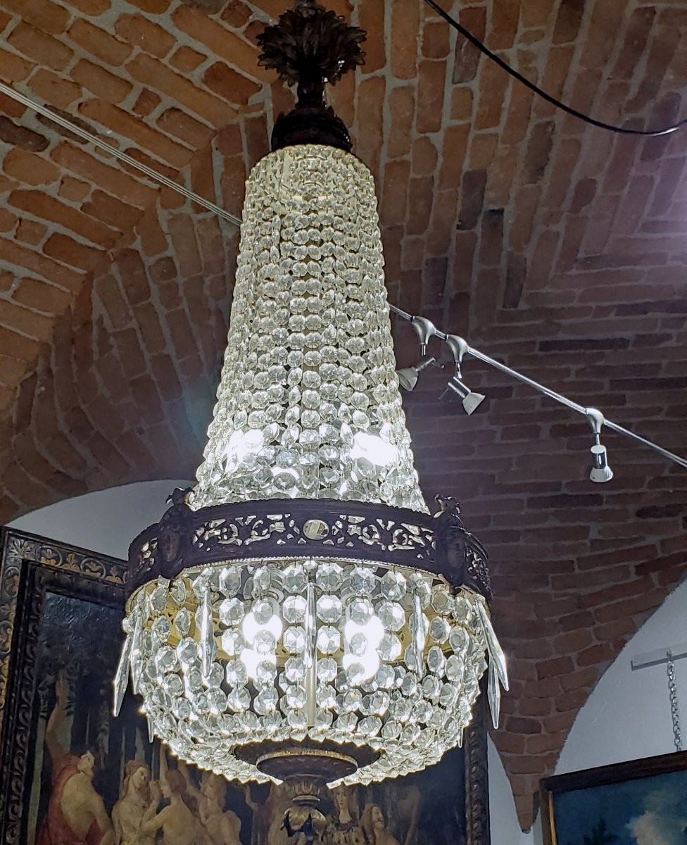Lampadario Napoleone III in bronzo dorato e cristalli hauteur  120 cm  -photo-3