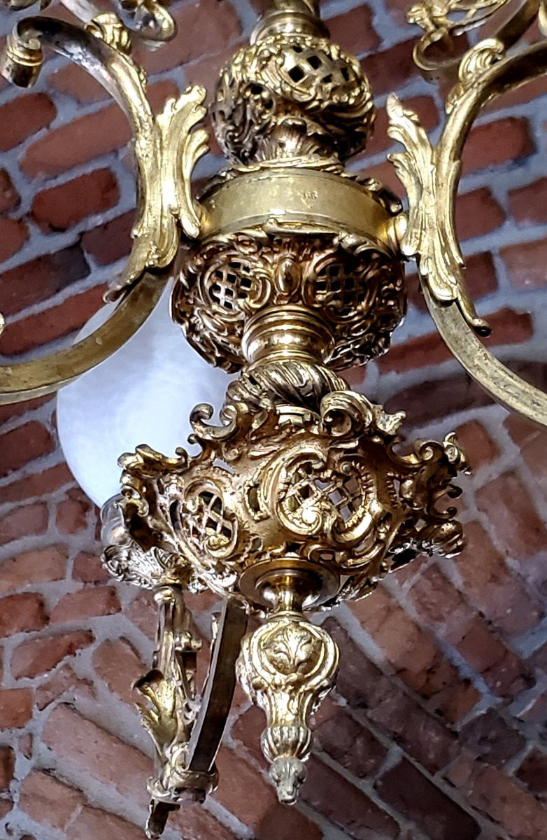 Antico Lampadario stile Barocco epoca seconda metà 1800 in bronzo dorato -photo-2