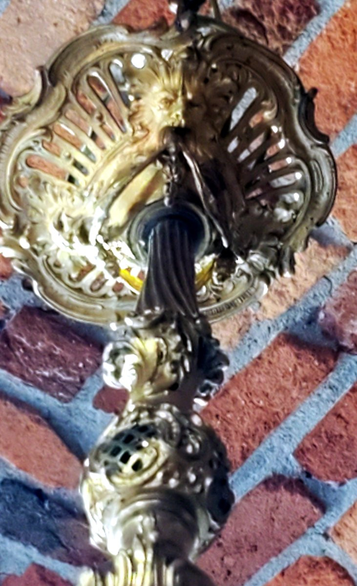 Antico Lampadario stile Barocco epoca seconda metà 1800 in bronzo dorato -photo-4