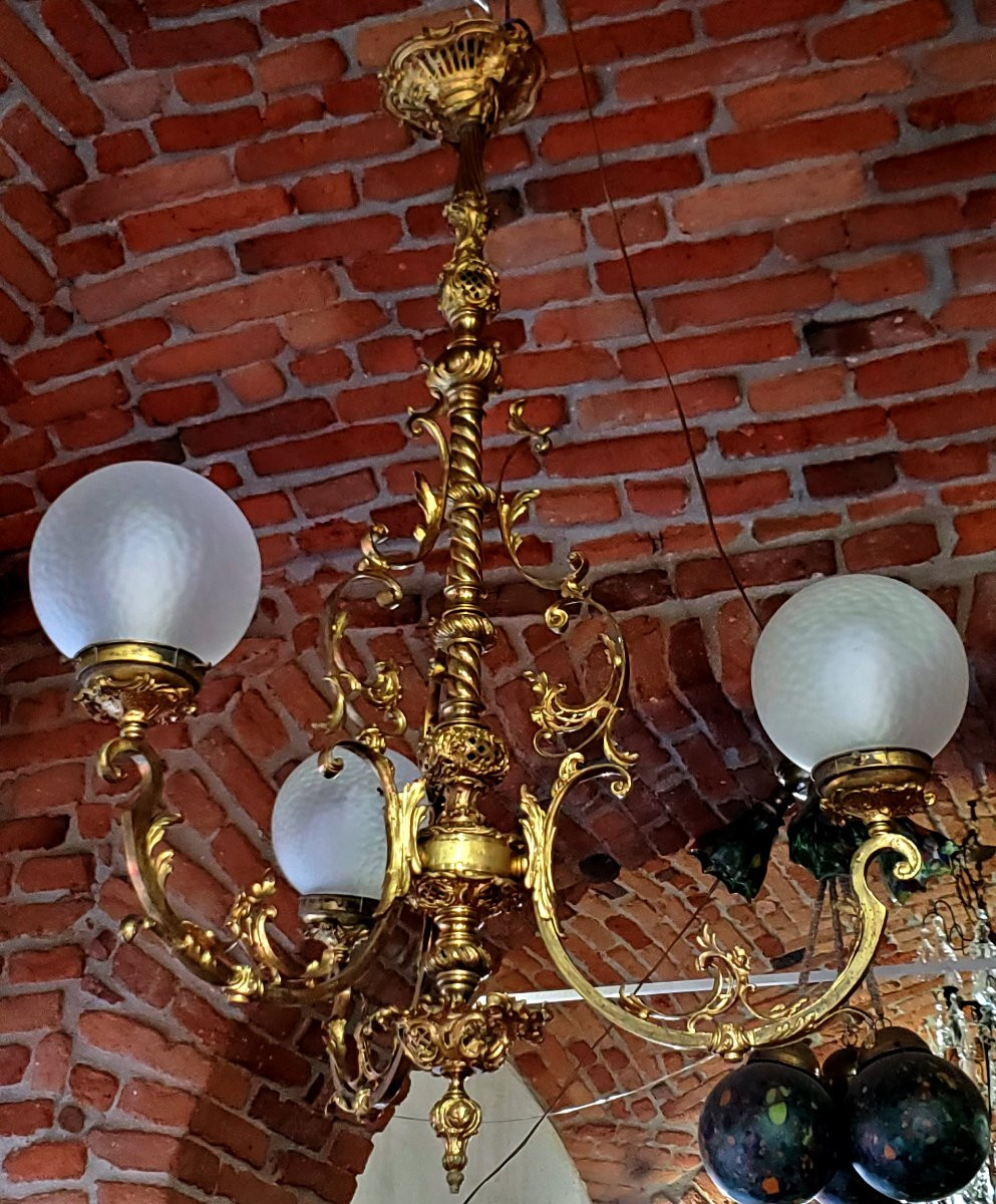 Antico Lampadario stile Barocco epoca seconda metà 1800 in bronzo dorato -photo-2
