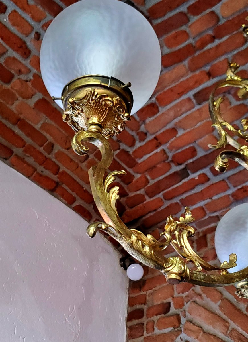 Antico Lampadario stile Barocco epoca seconda metà 1800 in bronzo dorato -photo-4