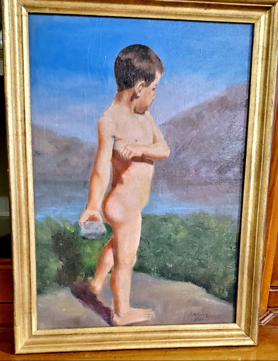 Dipinto originale a olio su cartoncino spesso  ,realizzato e firmato da G.Vittorina nel 1931.-photo-2