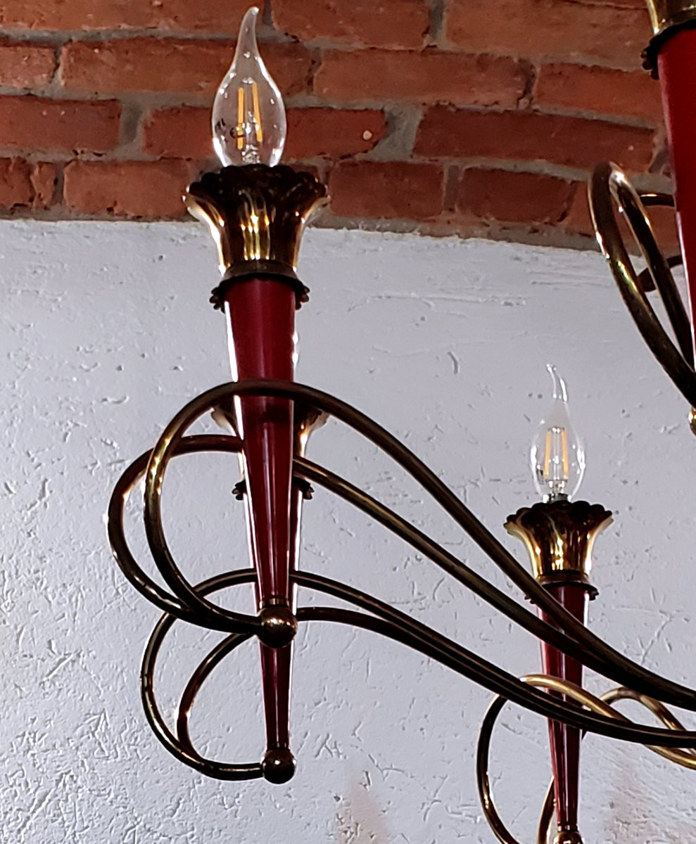 Lampadario Art Deco manifattura Italiana in ferro dorato e laccato .-photo-4