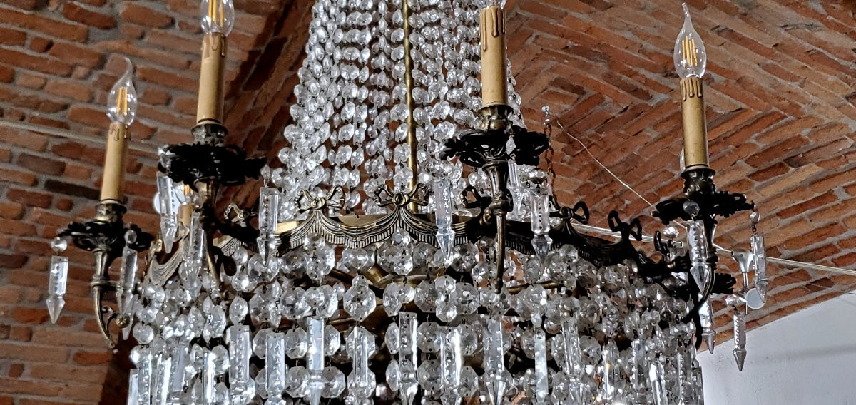 Lampadario a mongolfiera Napoleone III ,in bronzo e cristallo.-photo-3