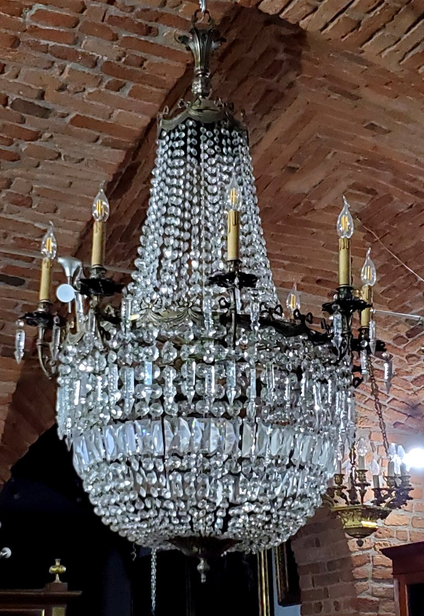 Lampadario a mongolfiera Napoleone III ,in bronzo e cristallo.-photo-1