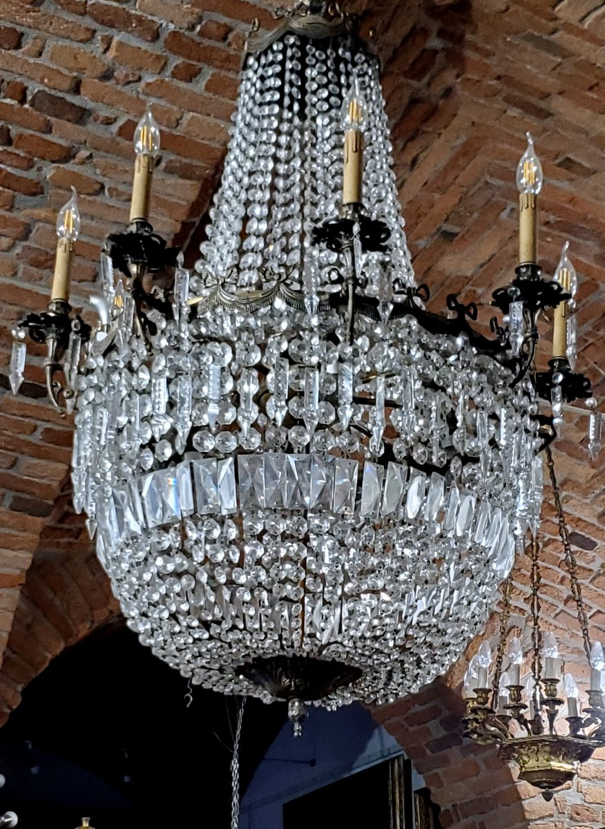 Lampadario a mongolfiera Napoleone III ,in bronzo e cristallo.-photo-3