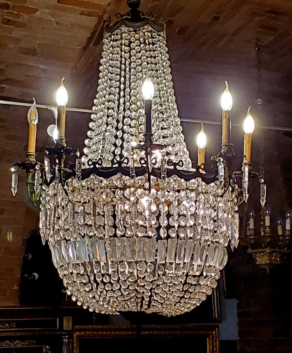 Lampadario a mongolfiera Napoleone III ,in bronzo e cristallo.-photo-5