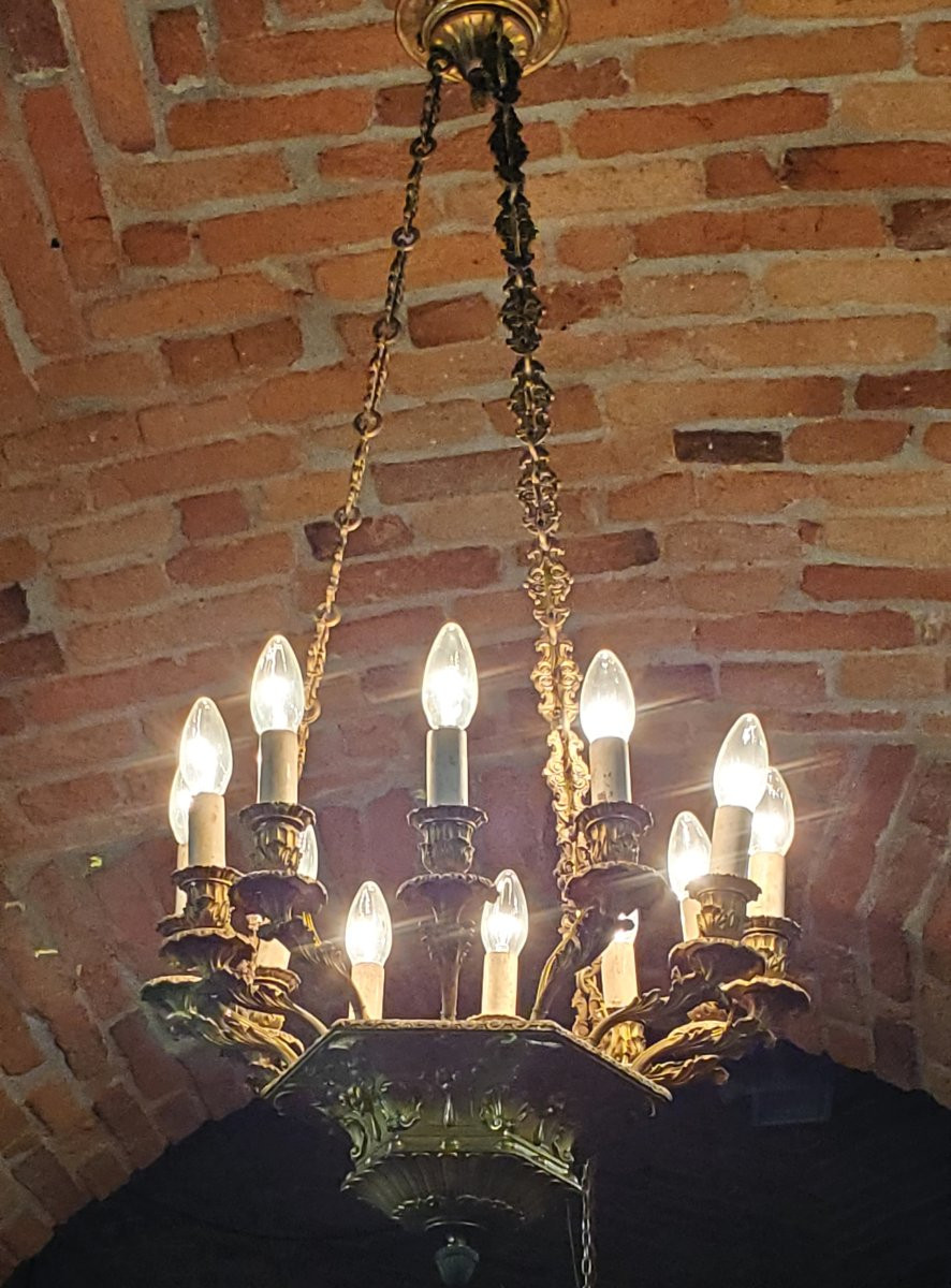 Lampadario in bronzo dorato Napoleone III ,a 13 luci -photo-4