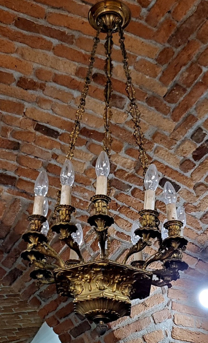 Lampadario in bronzo dorato Napoleone III ,a 13 luci 