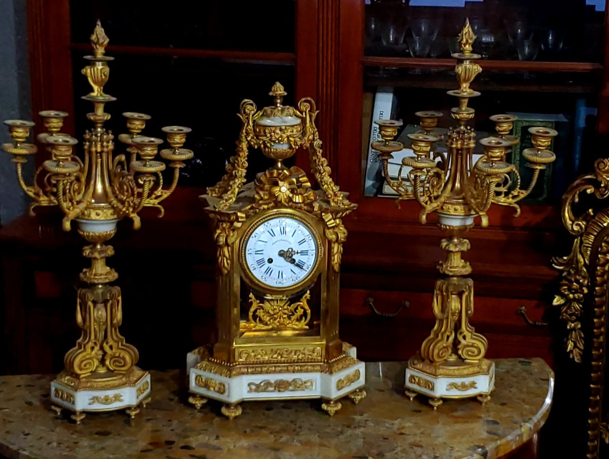 Antico Orologio con Candelieri  epoca Napoleone III -photo-2