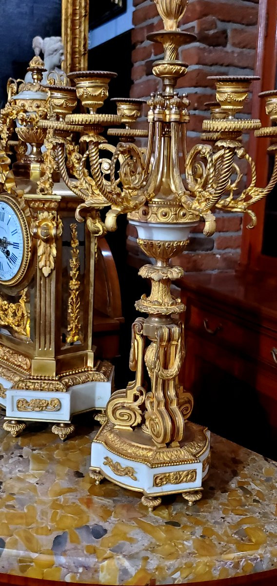 Antico Orologio con Candelieri  epoca Napoleone III -photo-3