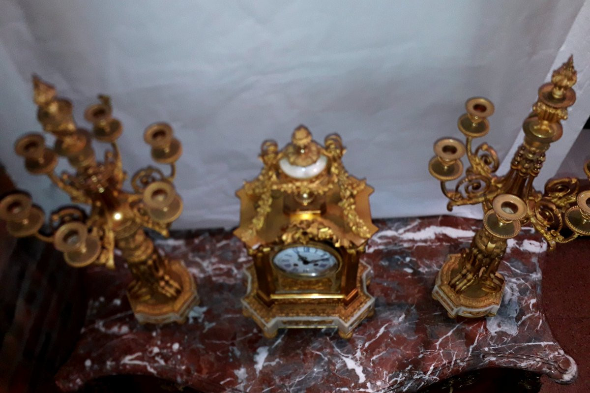 Antico Orologio con Candelieri  epoca Napoleone III -photo-5