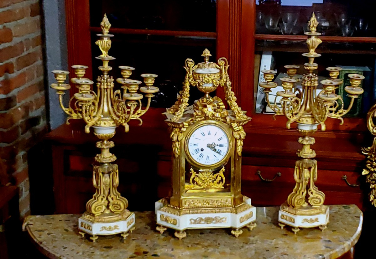 Antico Orologio con Candelieri  epoca Napoleone III 