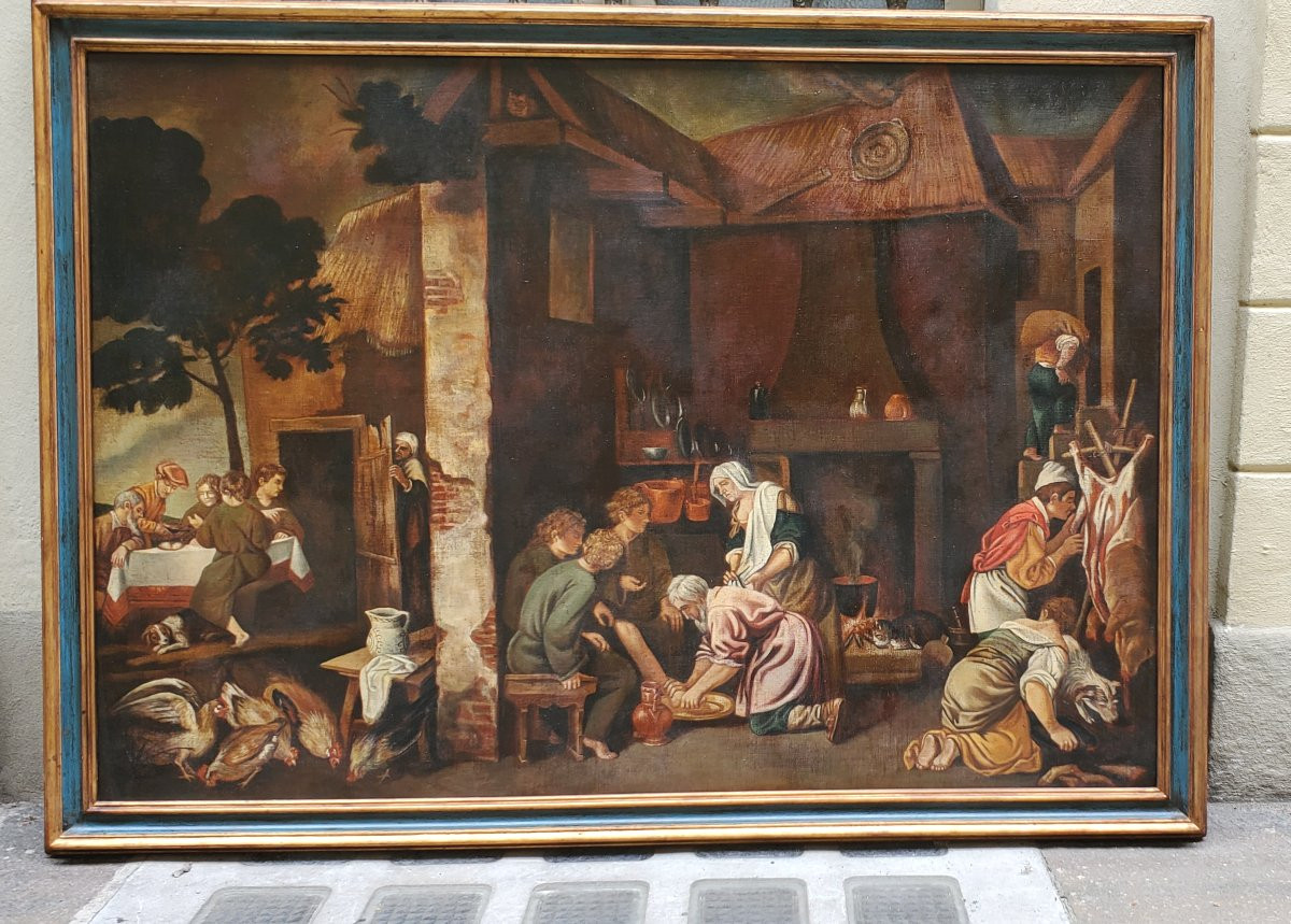 Dipinto olio su tela epoca fine 1800 raffigurante scene di vita quotidiana-photo-7
