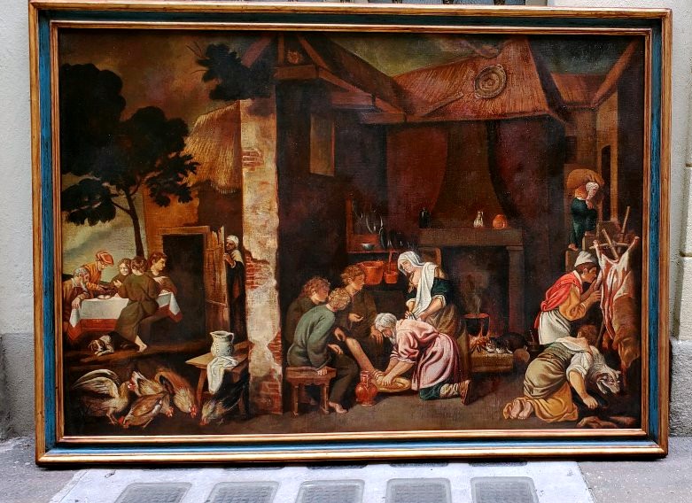 Dipinto olio su tela epoca fine 1800 raffigurante scene di vita quotidiana-photo-1