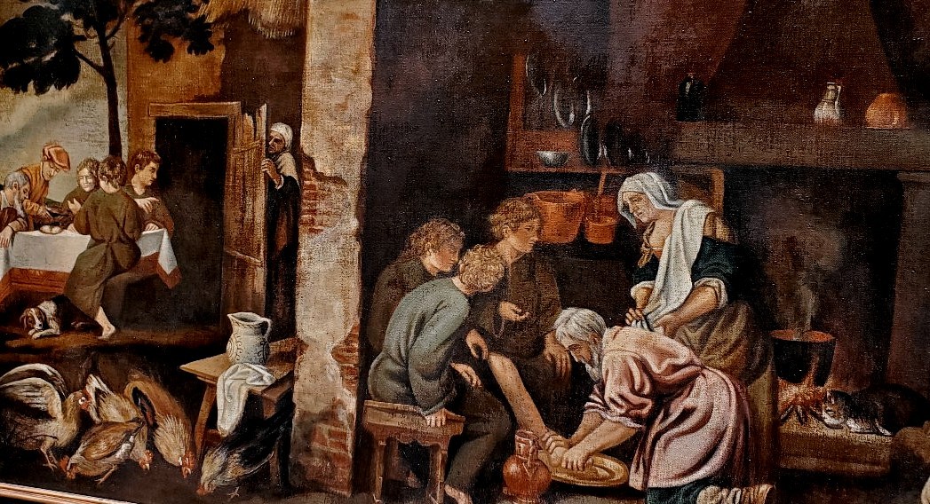 Dipinto olio su tela epoca fine 1800 raffigurante scene di vita quotidiana-photo-5