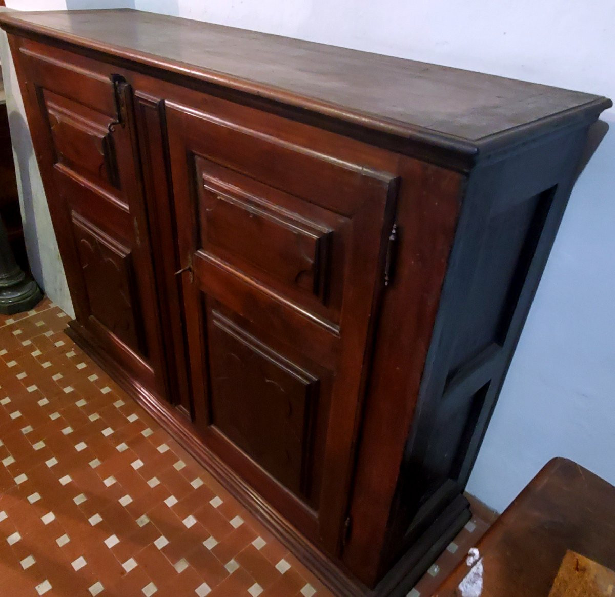 Antica credenza in legno di noce ,fine 1700 ,di manifattura Italia del nord .-photo-8