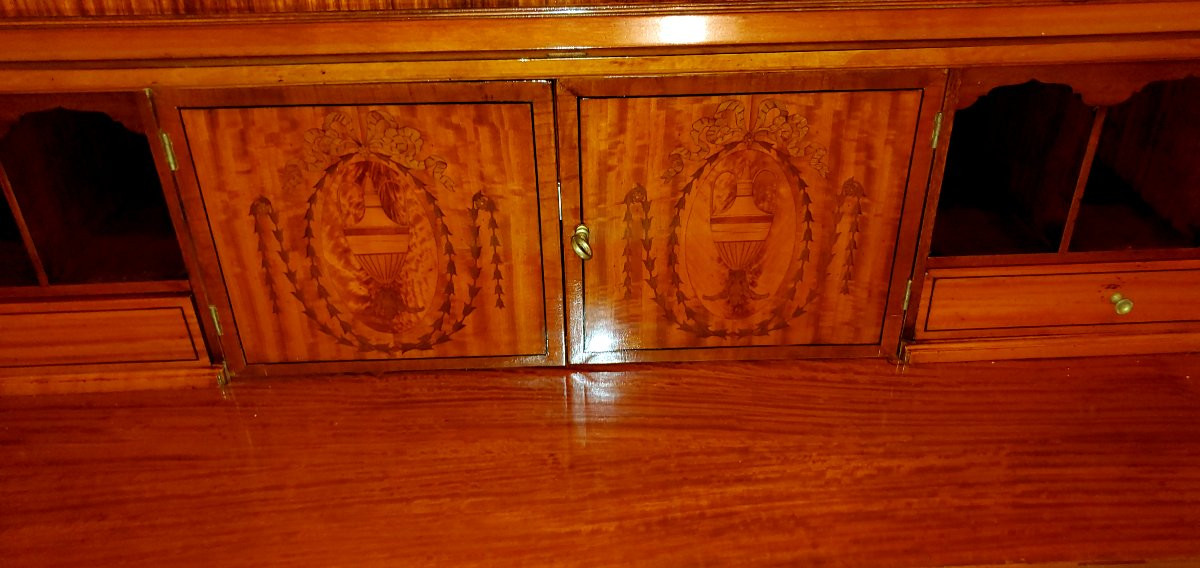 Antica ribalta Vittoriana di manifattura Inglese in legno di Satinwood .-photo-4