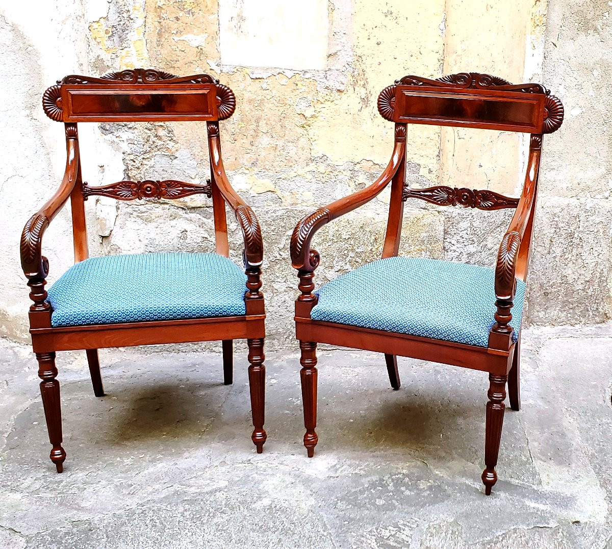 Antiche poltrone Carlo x in legno di palissandro .-photo-2