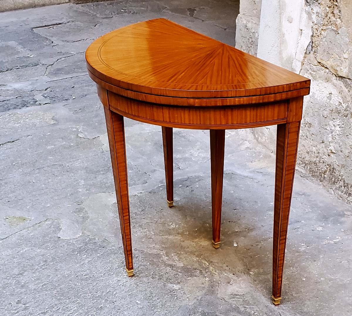 Antico tavolo da gioco a mezzaluna di manifattura Inglese -photo-6