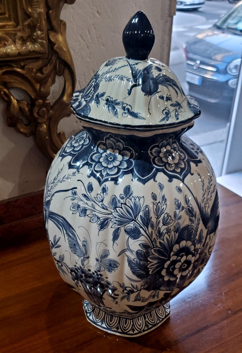 Vaso manifattura Delft (Olanda) anni 1920 ,con decoro tipico floreale blu cobalto -photo-2