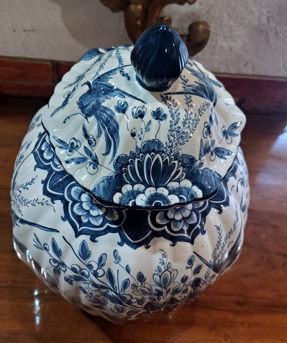 Vaso manifattura Delft (Olanda) anni 1920 ,con decoro tipico floreale blu cobalto -photo-3