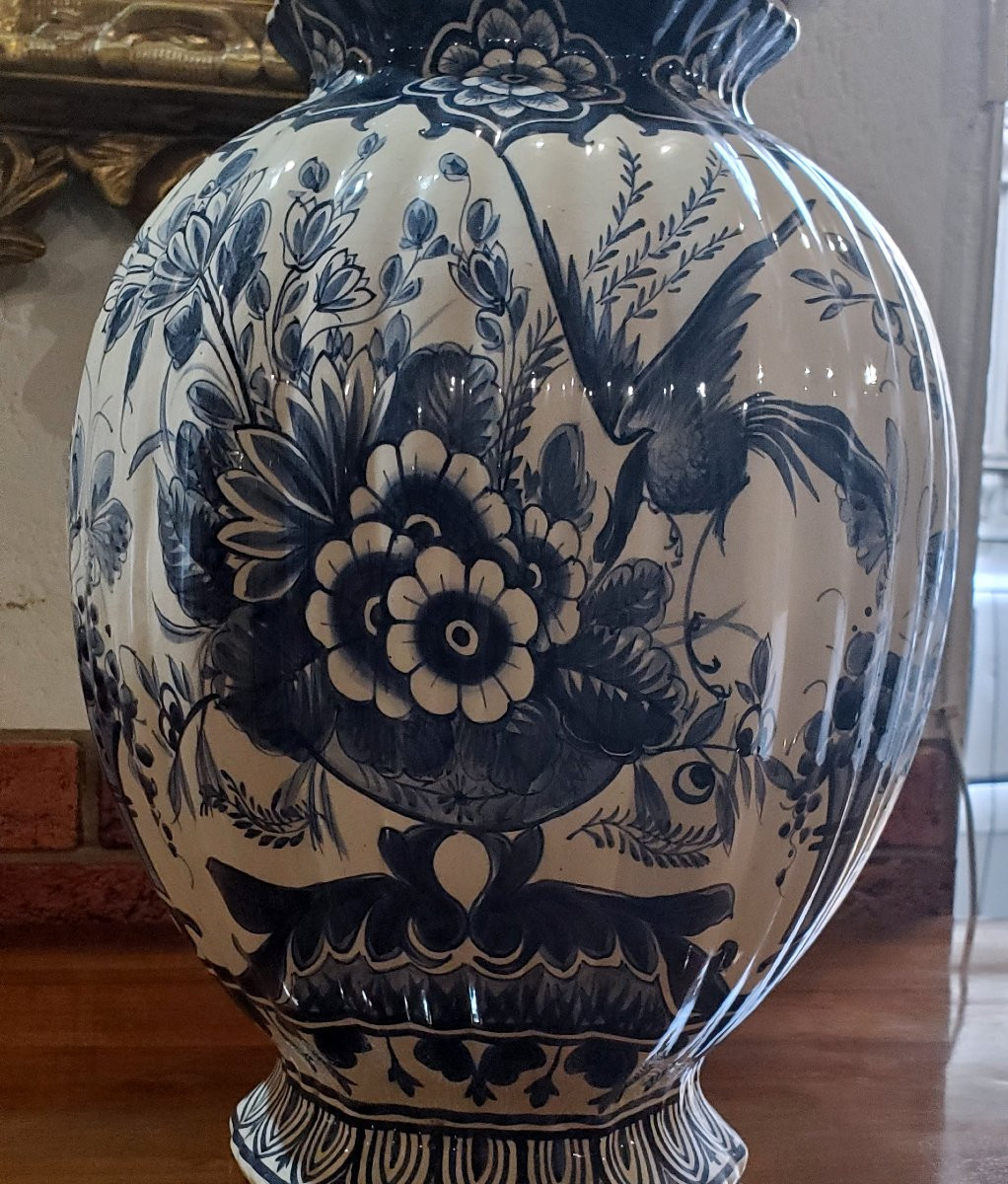 Vaso manifattura Delft (Olanda) anni 1920 ,con decoro tipico floreale blu cobalto -photo-4