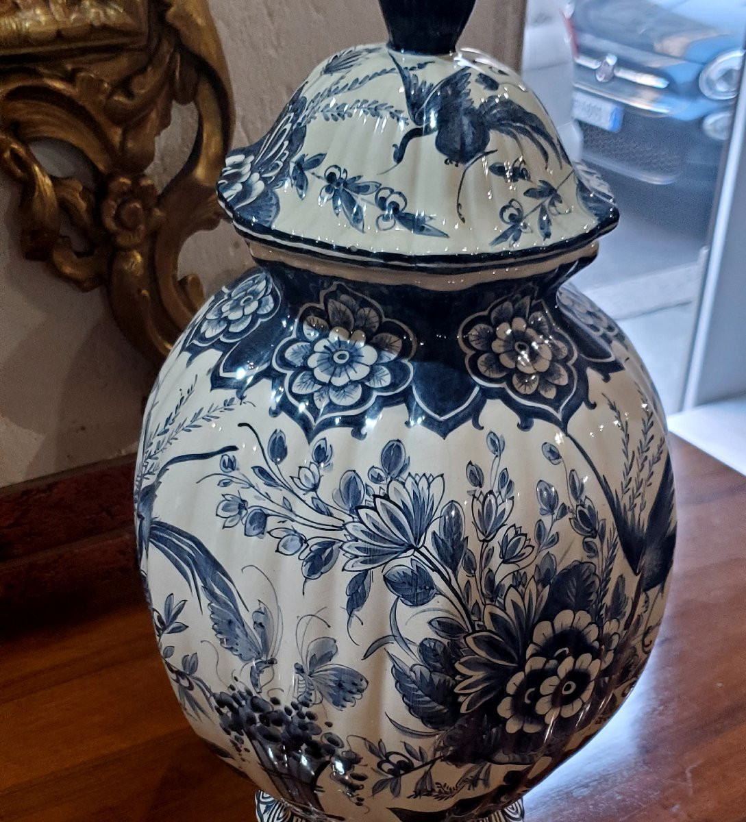 Vaso manifattura Delft (Olanda) anni 1920 ,con decoro tipico floreale blu cobalto -photo-3