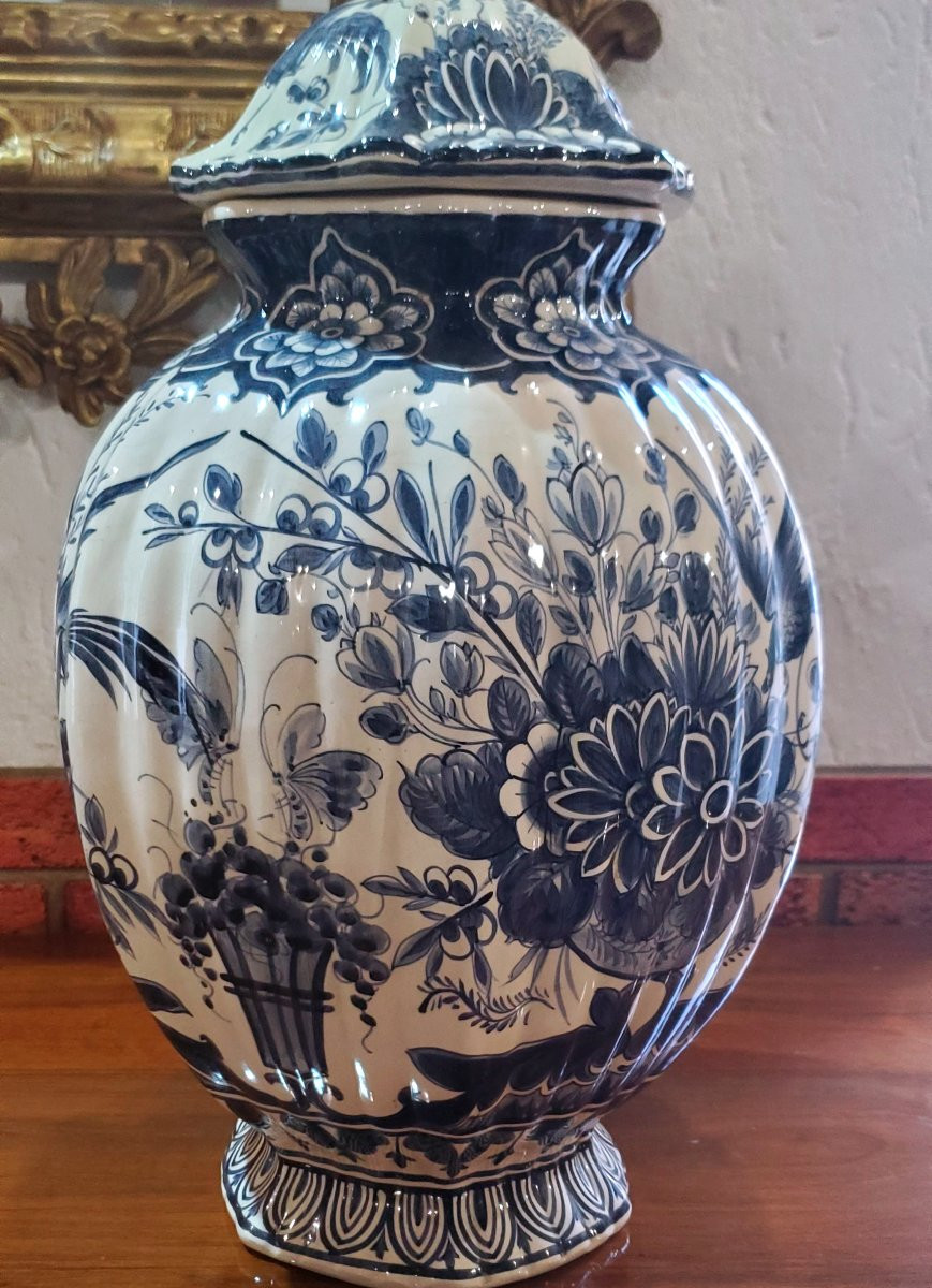 Vaso manifattura Delft (Olanda) anni 1920 ,con decoro tipico floreale blu cobalto -photo-6