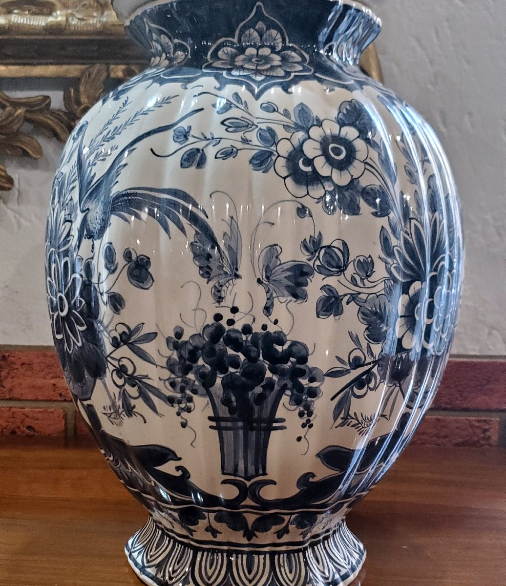 Vaso manifattura Delft (Olanda) anni 1920 ,con decoro tipico floreale blu cobalto -photo-7