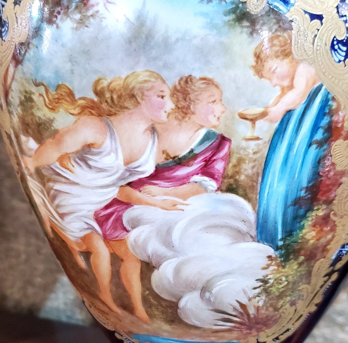 2 Antichi vasi Napoleone III  in porcellana blu cobalto ,alti 57 cm -photo-2