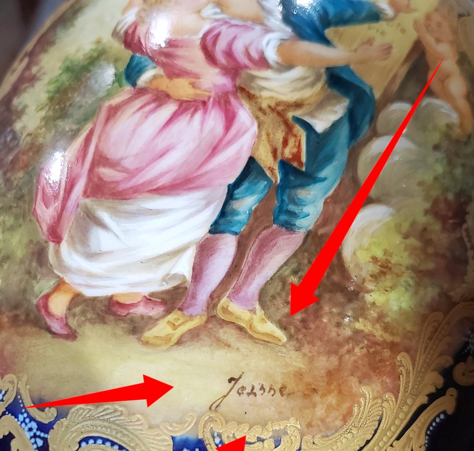 2 Antichi vasi Napoleone III  in porcellana blu cobalto ,alti 57 cm -photo-8