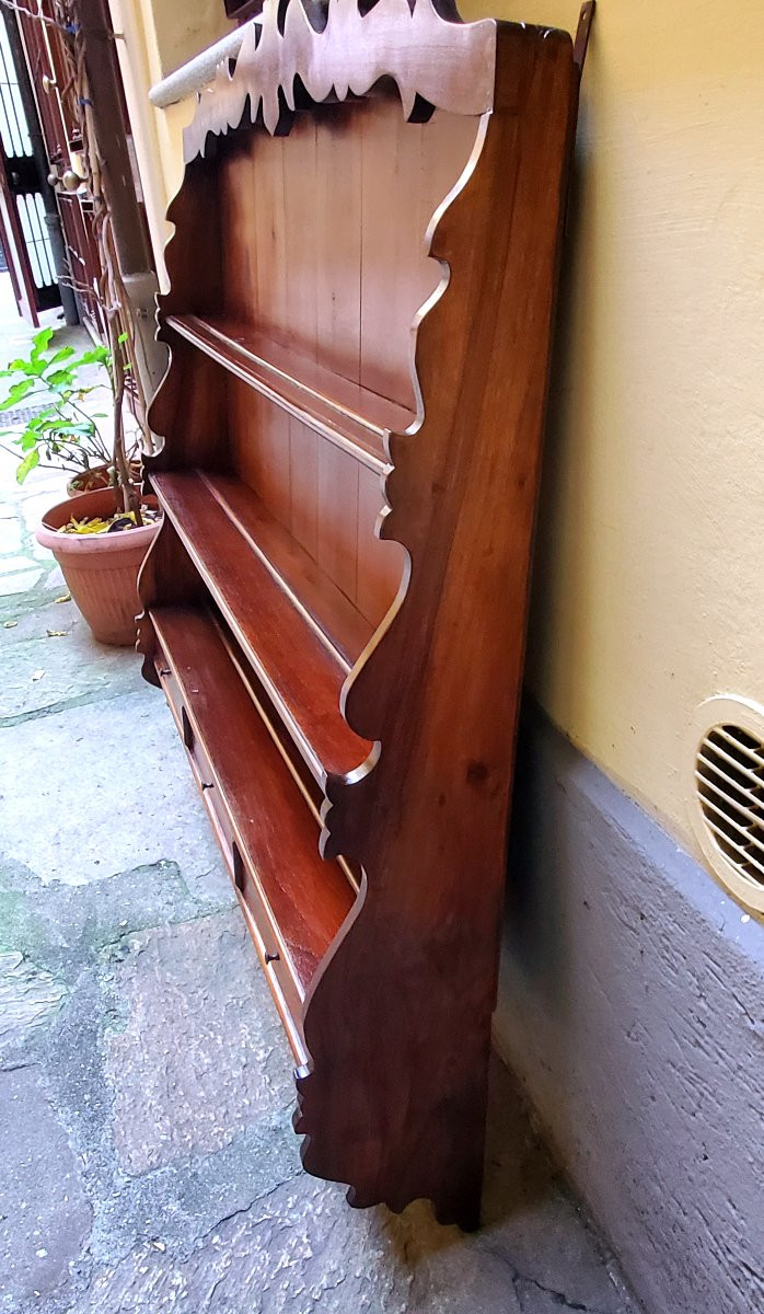 Piattaia da appendere a parete in legno di noce stile Luigi Filippo , di manifattura Italiana-photo-3