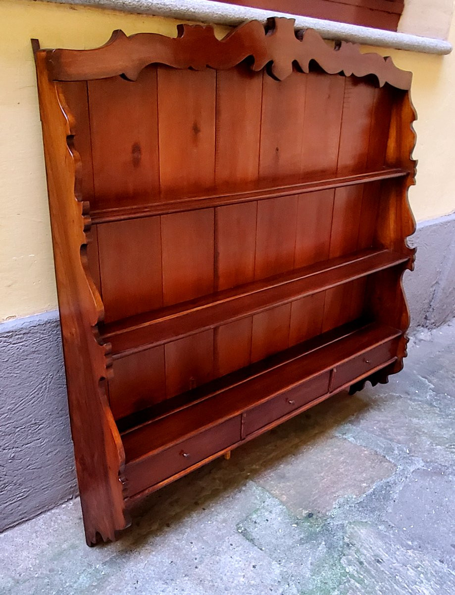 Piattaia da appendere a parete in legno di noce stile Luigi Filippo , di manifattura Italiana-photo-4