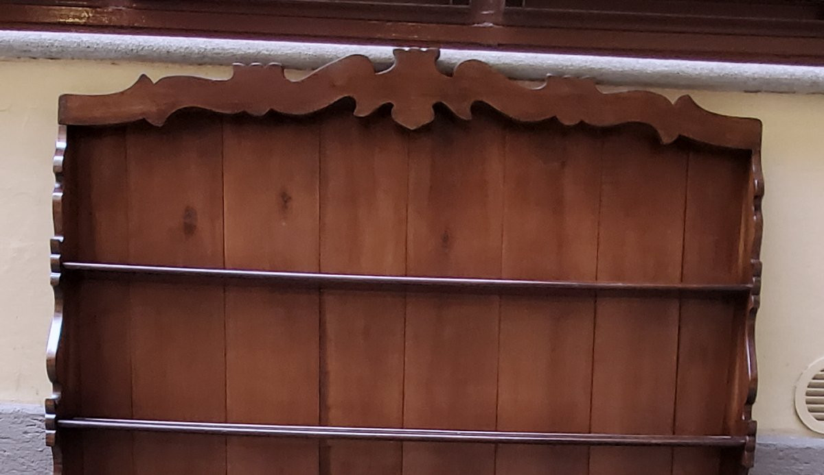 Piattaia da appendere a parete in legno di noce stile Luigi Filippo , di manifattura Italiana-photo-5