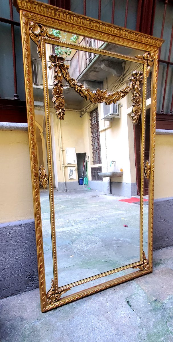 Specchiera dorata oro 18kt  stile Luigi XVI ,scolpita a mano su legno ,di manifattura Italiana -photo-2
