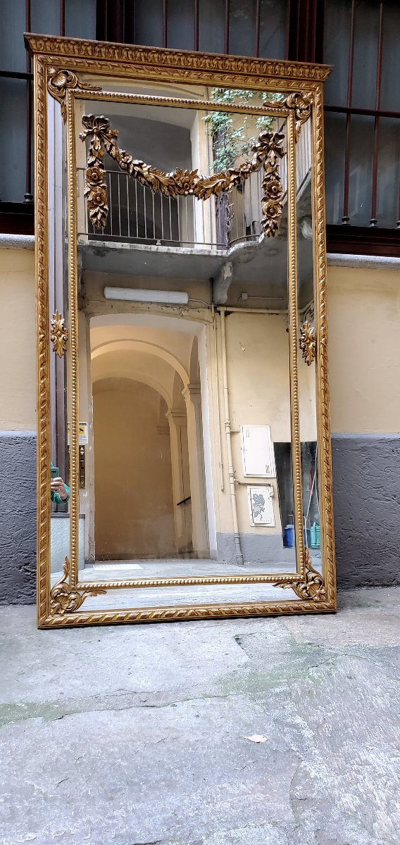 Specchiera dorata oro 18kt  stile Luigi XVI ,scolpita a mano su legno ,di manifattura Italiana -photo-1