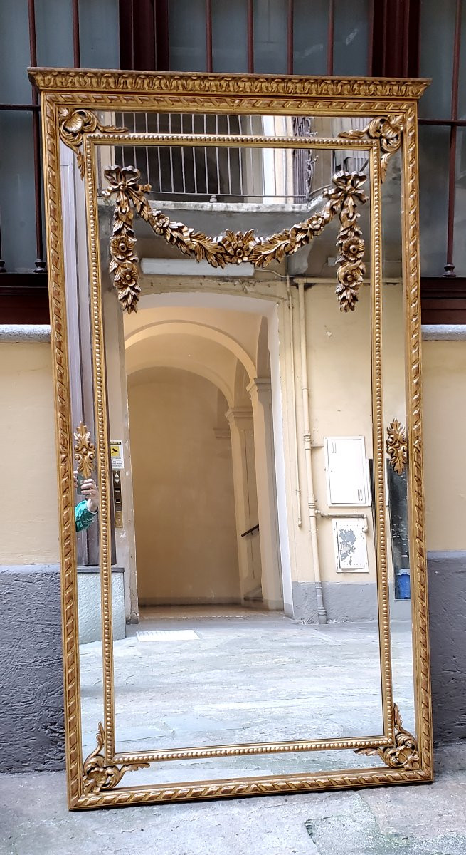 Specchiera dorata oro 18kt  stile Luigi XVI ,scolpita a mano su legno ,di manifattura Italiana -photo-2