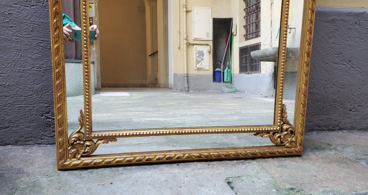 Specchiera dorata oro 18kt  stile Luigi XVI ,scolpita a mano su legno ,di manifattura Italiana -photo-3