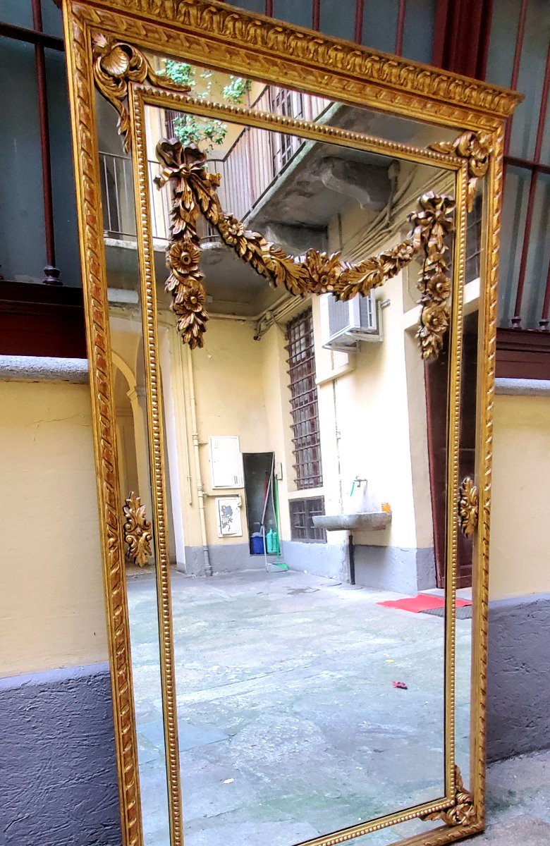 Specchiera dorata oro 18kt  stile Luigi XVI ,scolpita a mano su legno ,di manifattura Italiana -photo-4