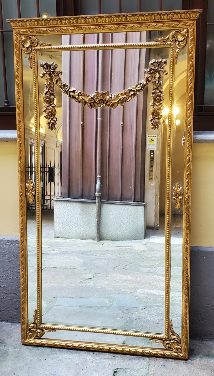 Specchiera dorata oro 18kt  stile Luigi XVI ,scolpita a mano su legno ,di manifattura Italiana -photo-5