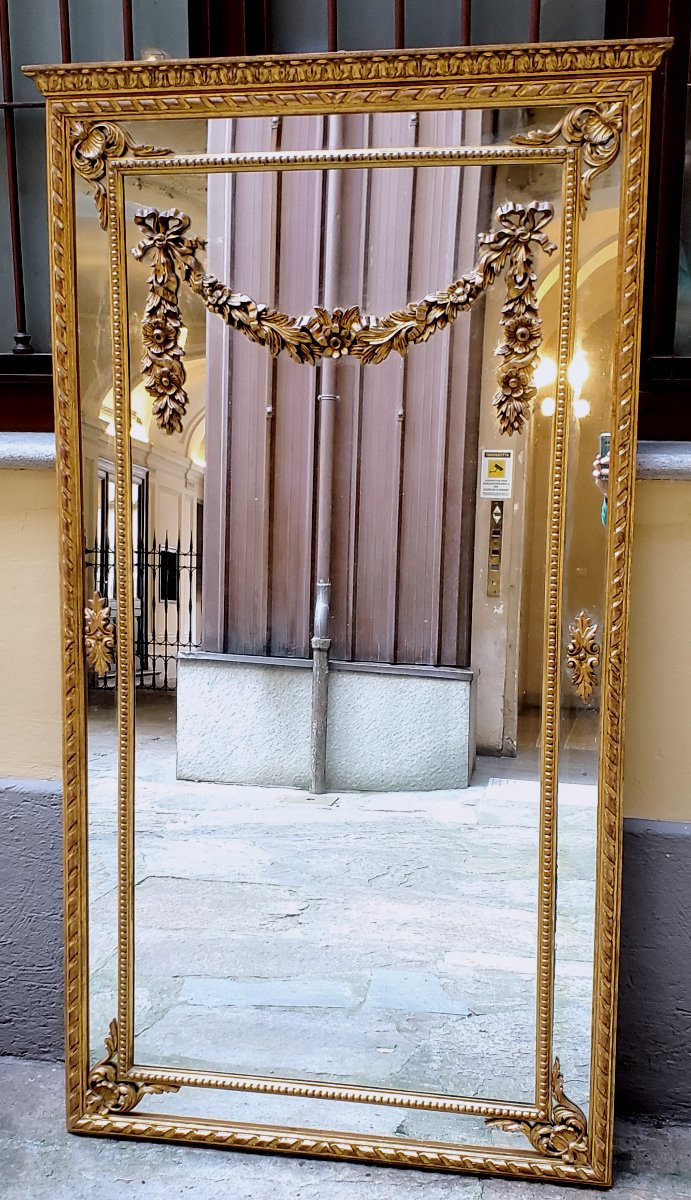 Specchiera dorata oro 18kt  stile Luigi XVI ,scolpita a mano su legno ,di manifattura Italiana -photo-6
