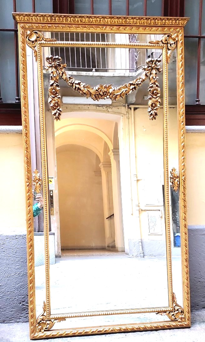 Specchiera dorata oro 18kt  stile Luigi XVI ,scolpita a mano su legno ,di manifattura Italiana -photo-2