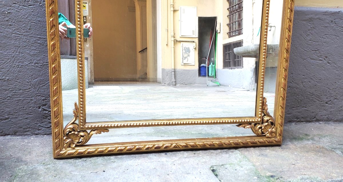 Specchiera dorata oro 18kt  stile Luigi XVI ,scolpita a mano su legno ,di manifattura Italiana -photo-3