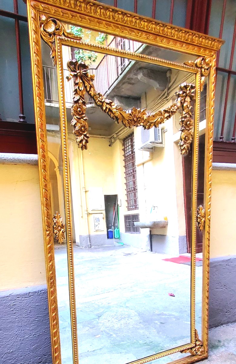 Specchiera dorata oro 18kt  stile Luigi XVI ,scolpita a mano su legno ,di manifattura Italiana -photo-4