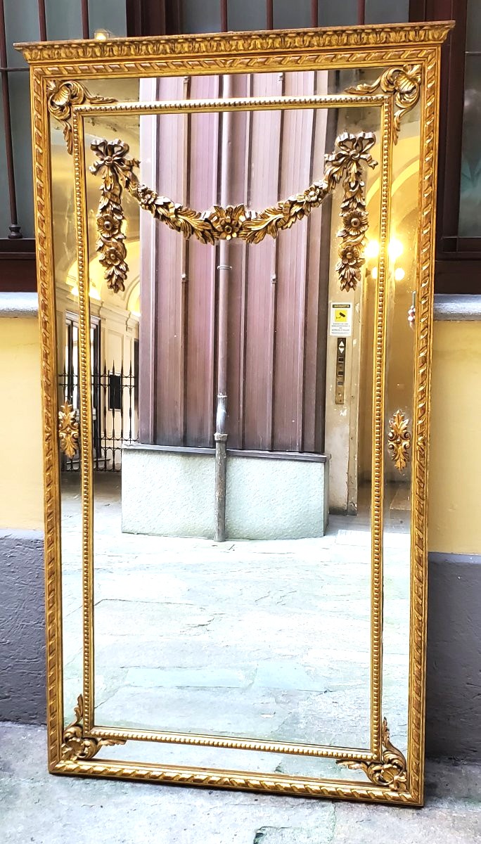 Specchiera dorata oro 18kt  stile Luigi XVI ,scolpita a mano su legno ,di manifattura Italiana -photo-5