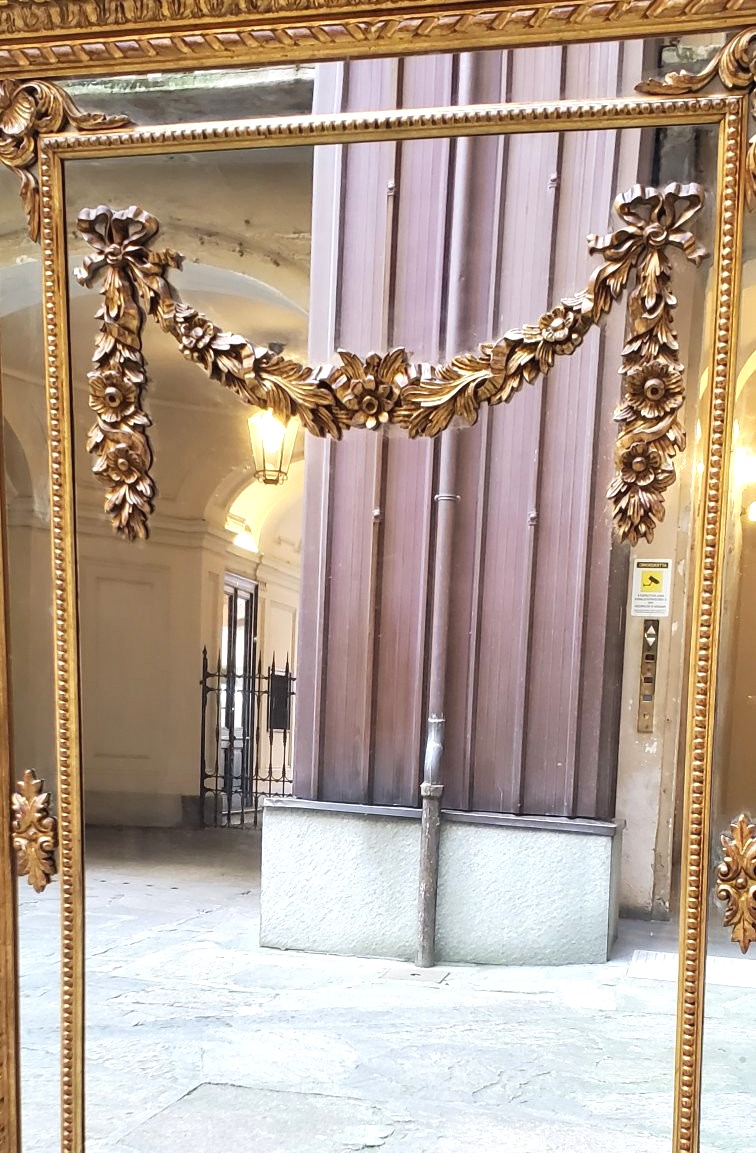 Specchiera dorata oro 18kt  stile Luigi XVI ,scolpita a mano su legno ,di manifattura Italiana -photo-8