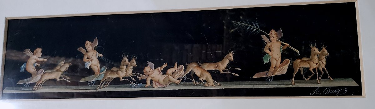 Antico dipinto scuola Napoletana , tecnica acquerello ,epoca 1800 -photo-2